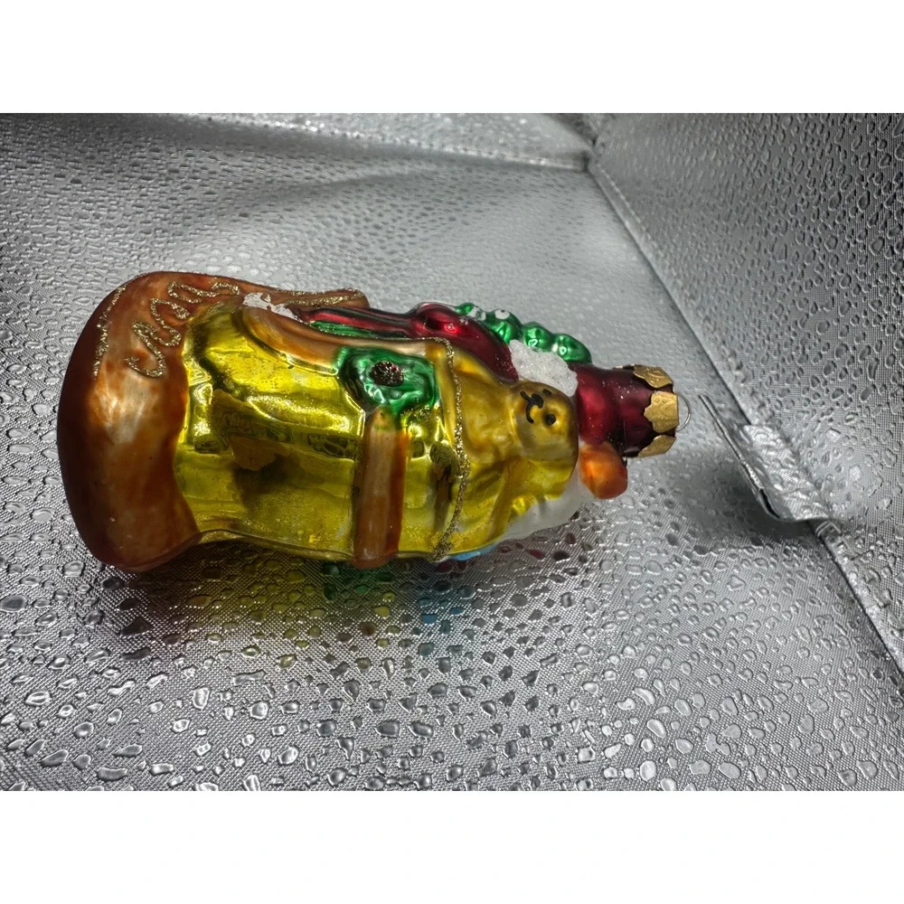Vintage Blown Glass Santa With Toys Ornament‎ Gold Sack Mid Century Christmas